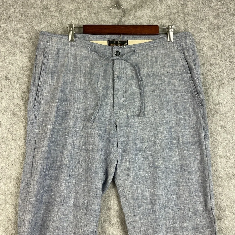 Jos A Bank Reserve Linen Blend Pants Mens 34x30 Blue Tailored Fit Drawstring